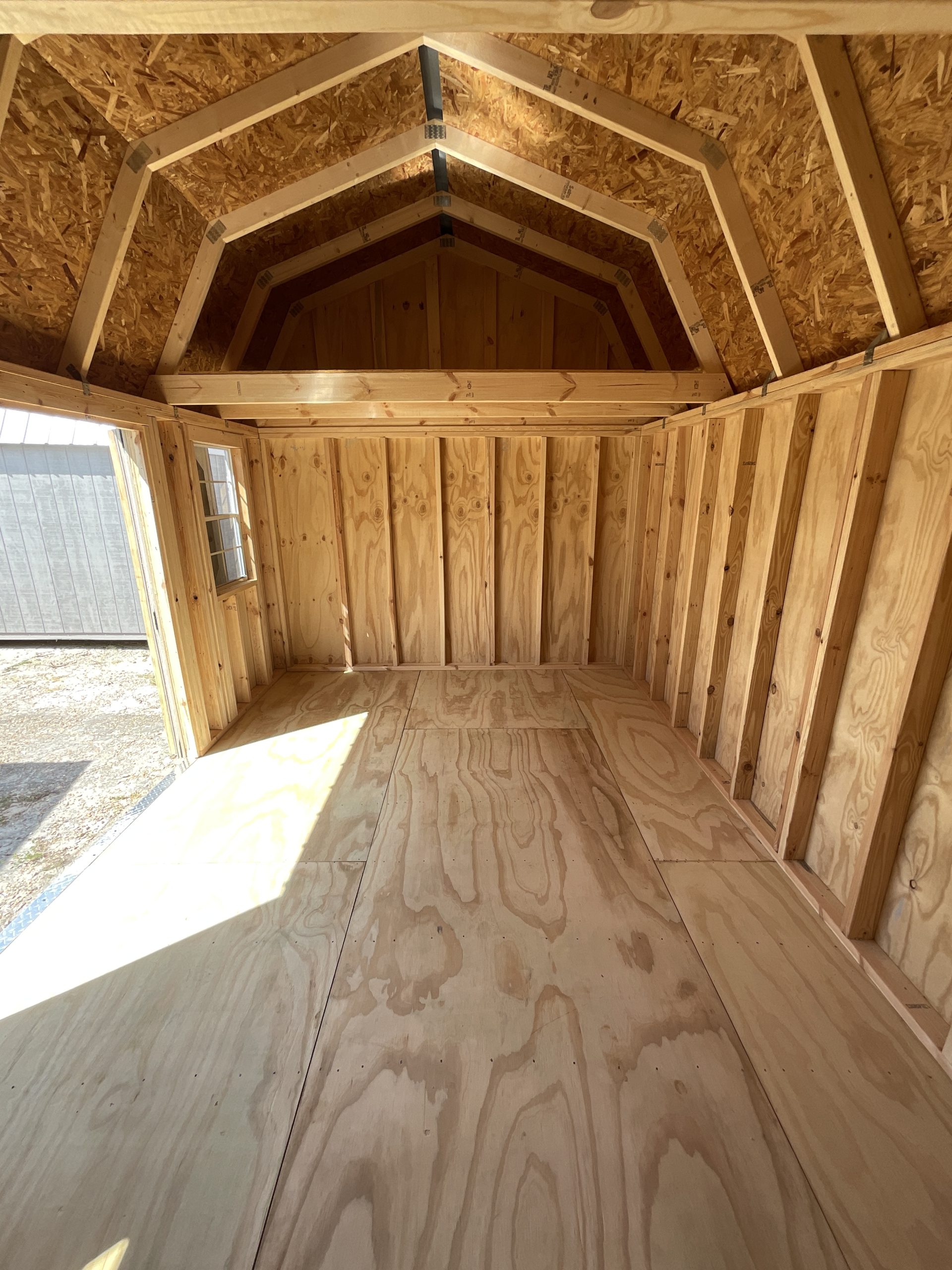 portable shed interior lofted barn 10x16 Hammond LA storage building inside view