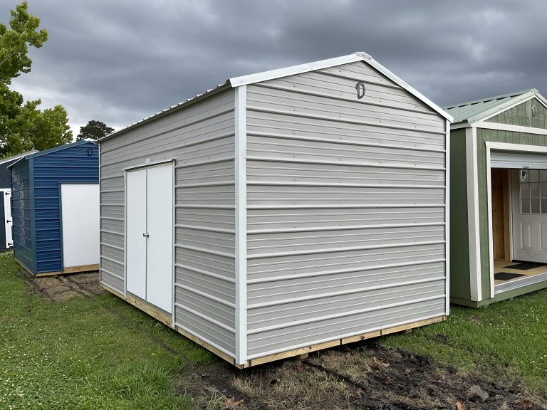 10x16 metal garden shed in Hammond LA with double doors and gray siding