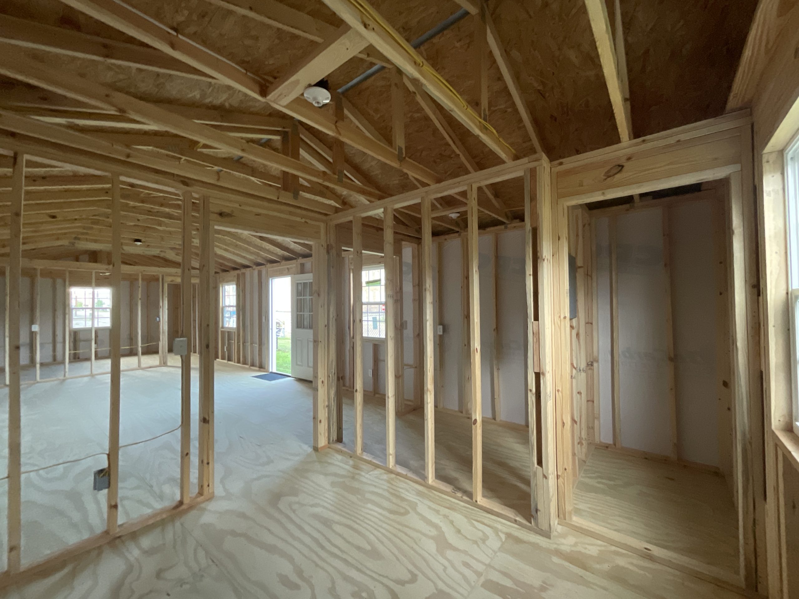 Open floor plan inside 14x44 House Shell