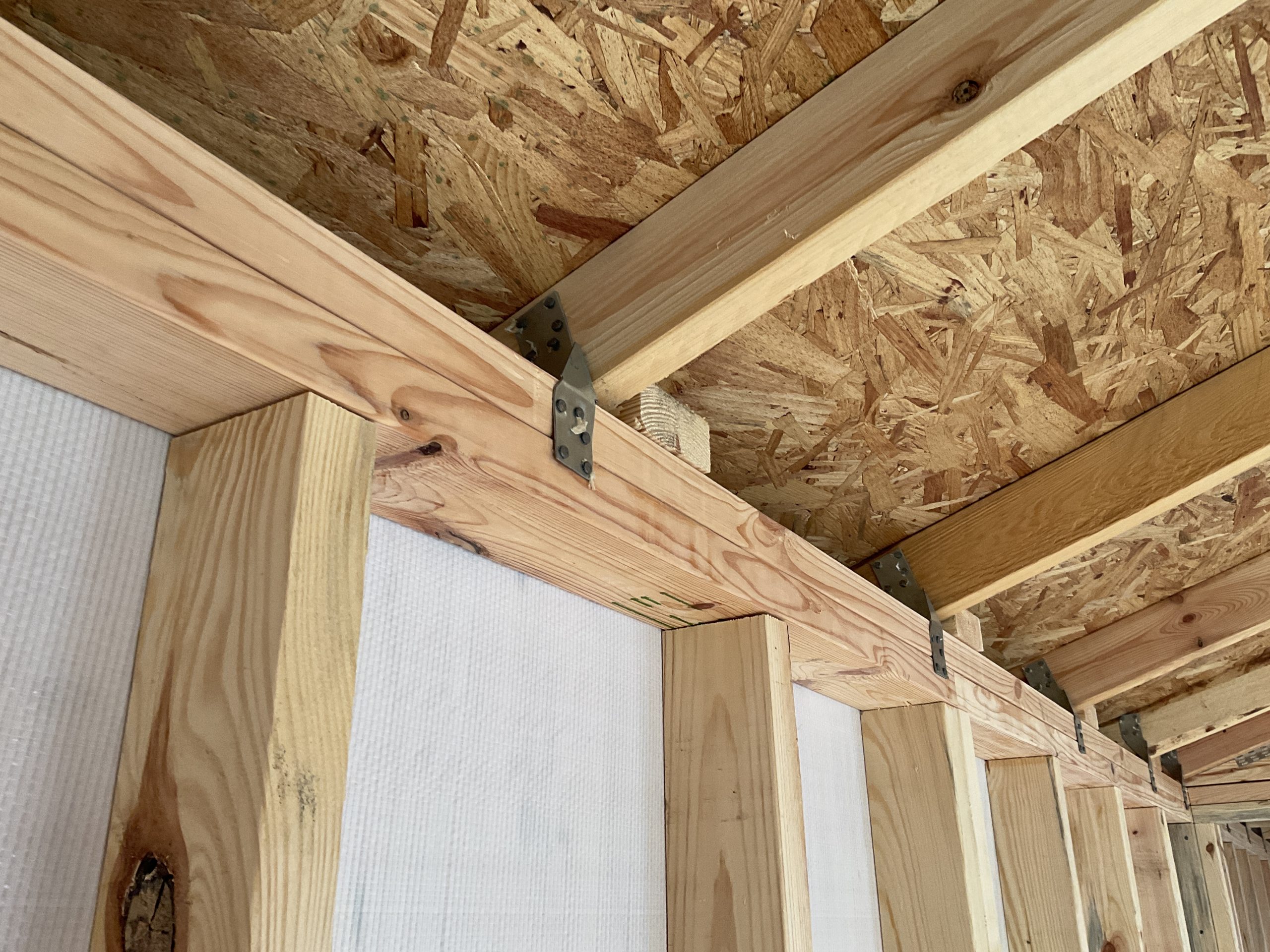 Double top plates and hurricane clips inside House Shell