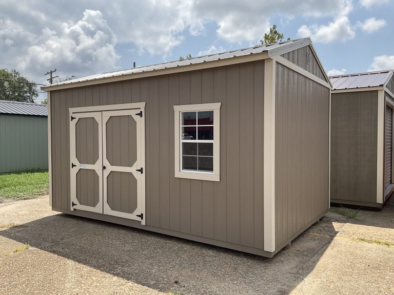 10x16 DANCO Garden Shed in Warm Stone and Sandbar at A-Best Buildings in Hammond Louisiana