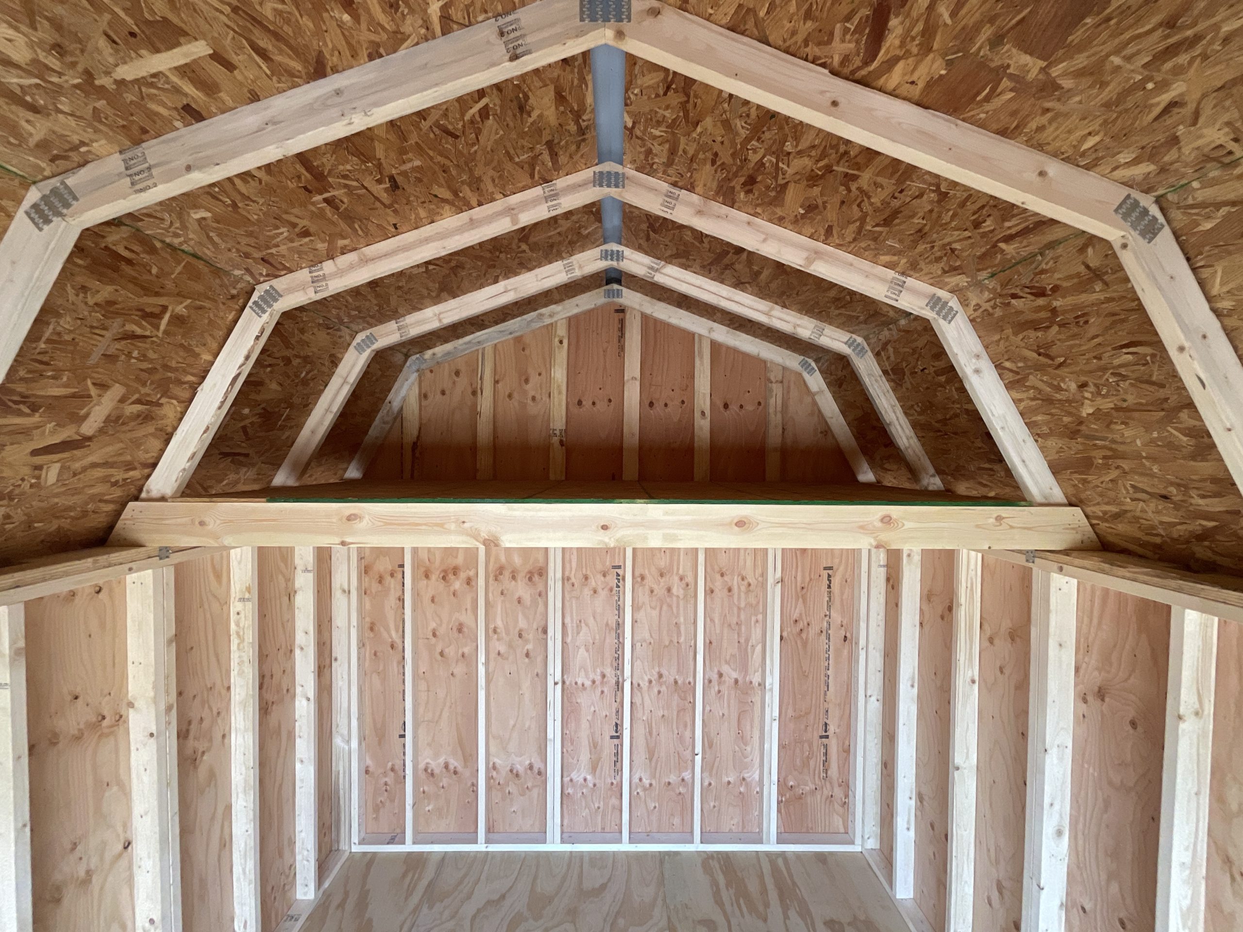 Four foot by ten foot storage loft inside 10x12 Lofted Barn shed