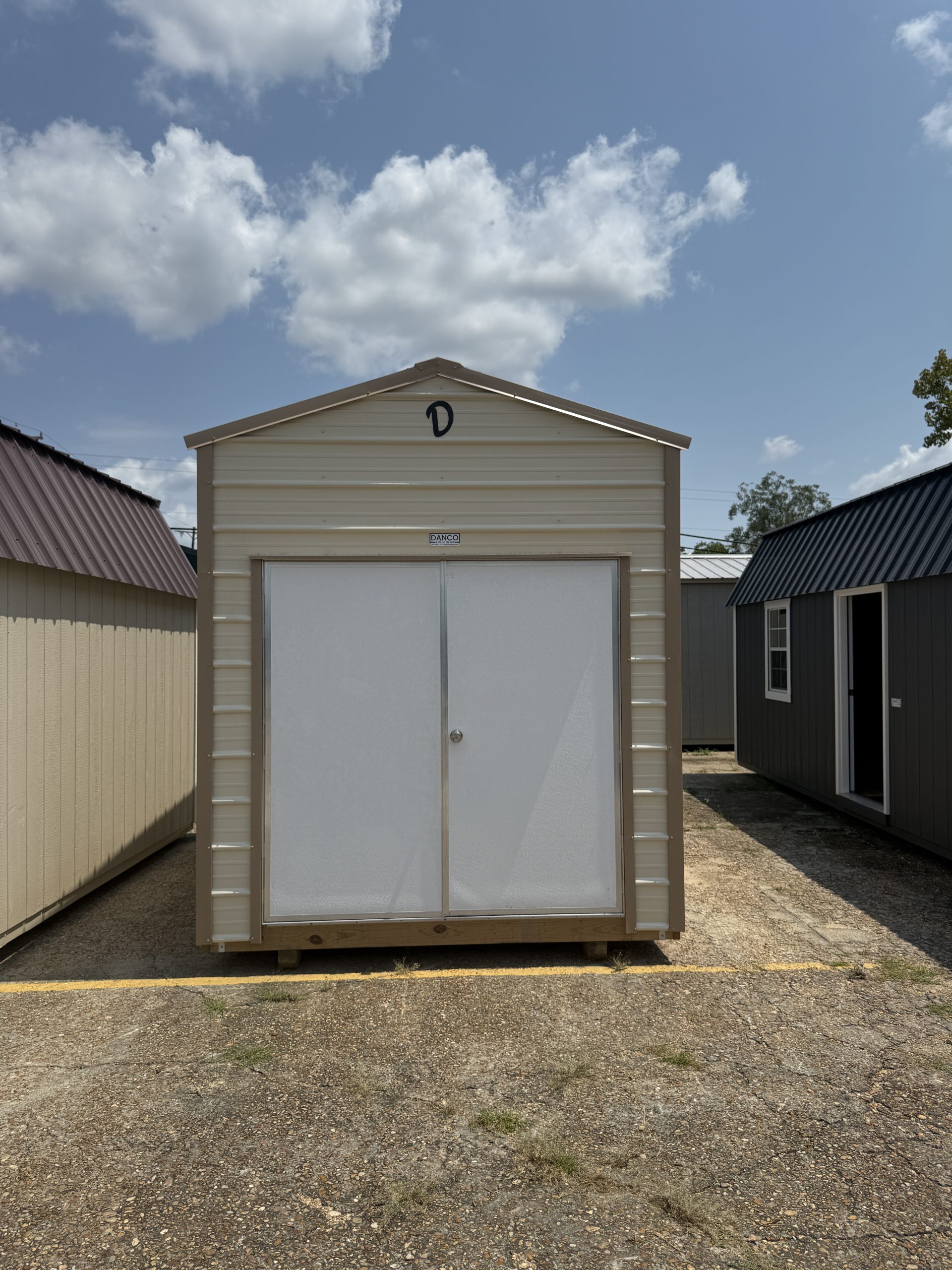 8x12 ivory and tan metal Utility Shed with double doors for sale in Hammond Louisiana
