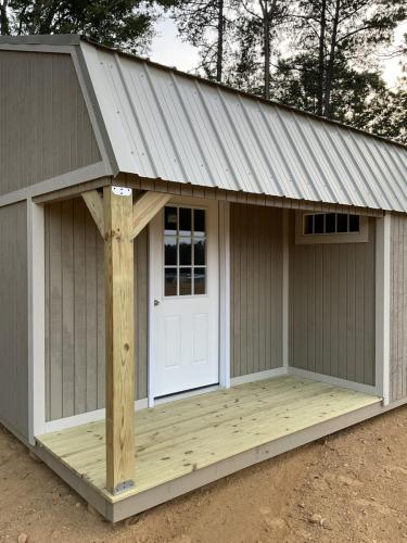 Corner Porch Lofted Barn Cabin Collage1 scaled
